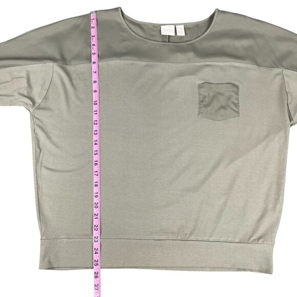 Chicos Collection Women’s Kylie Top 3/XL/16 Green Pocket 3/4 Sleeve Shirt - Picture 8 of 11